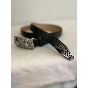 1995 Brighton Women's Black Leather Belt Silver Buckle Sz Large 42” Long